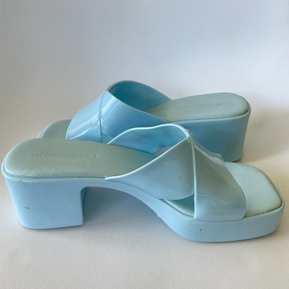 Jeffrey Campbell Bubblegum Mule Shoes In Baby Blue Shiny (Sz 7) - Picture 4 of 7